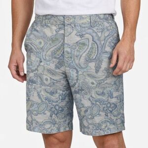 Paisley Shorts 38W Blue Teal Flat Front Cotton NWT 10” Inseam